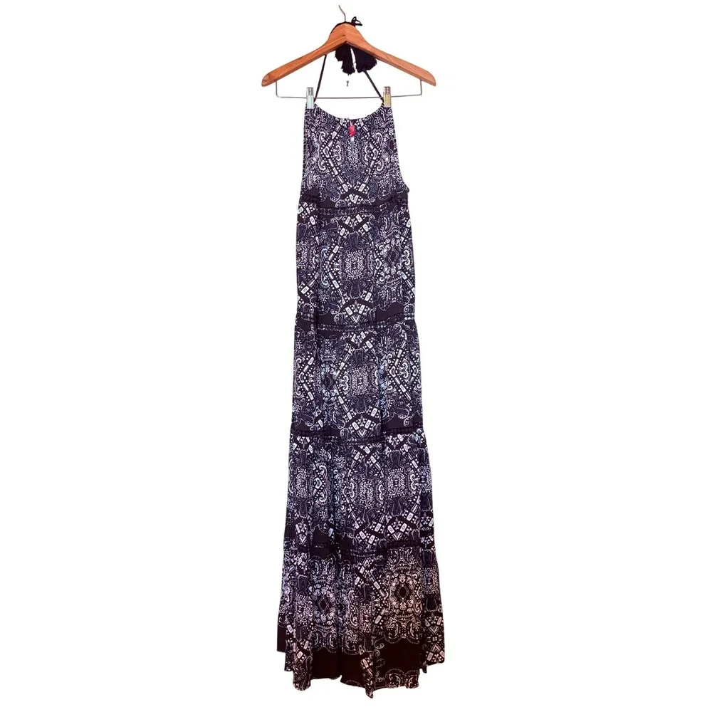 Red Carter Black Navy Paisley Tiered Halter Maxi Dress with Pockets XS - Picture 3 of 16